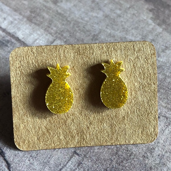 Handmade Gold Glitter Pineapple Stud Earrings! - Picture 2 of 6